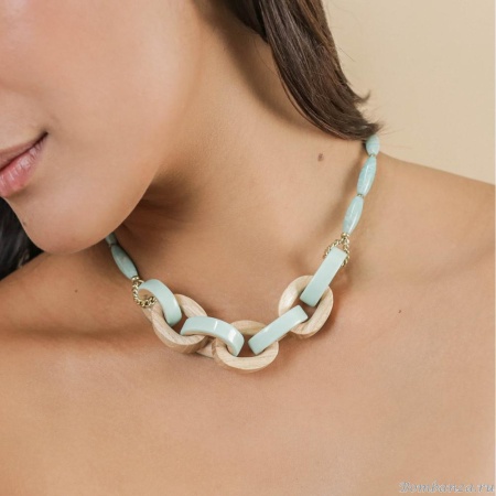 Колье Nature Bijoux, Mississippi, с амазонитом, деревом и цветной эмалью, NB25.1-15-43373 бирюзовый